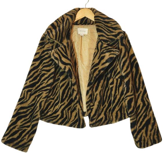 HYFVE Zebra Print Jacket Coat Tan Black Animal Print Chic Soft Fall Layering M - Picture 1 of 13